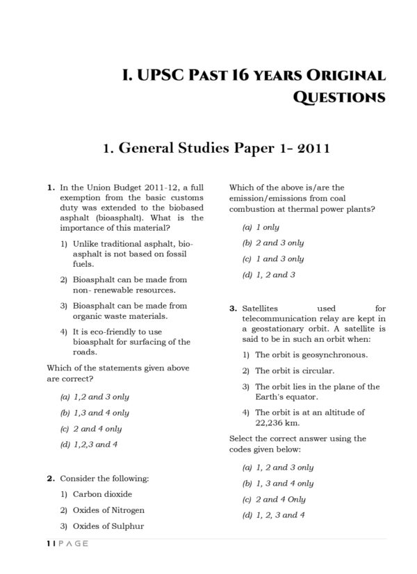 UPSC 16  Preliminary General Studies Previous Years  Original Questions (2011-2026)