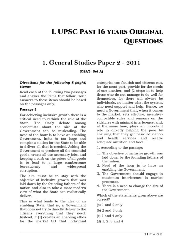 UPSC 16 Preliminary CSAT  Previous Years  Original Questions (2011-2026)